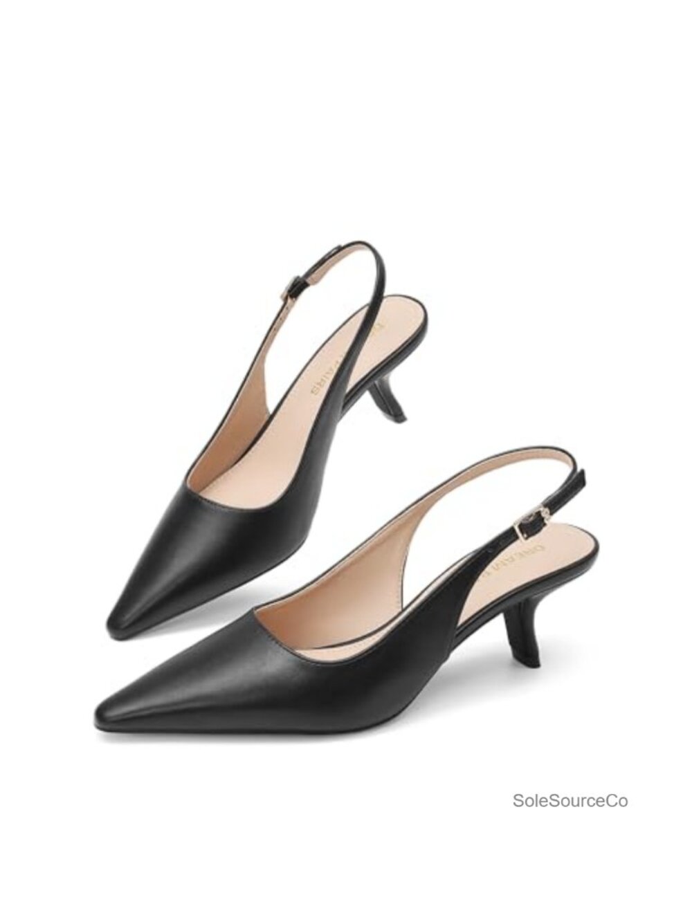 Slingback Kitten Heels Pointed Toe Faux Leather Dress Pumps